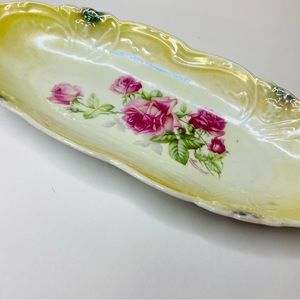 Vintage Lustre Yellow Bavaria Roses Celery Dish